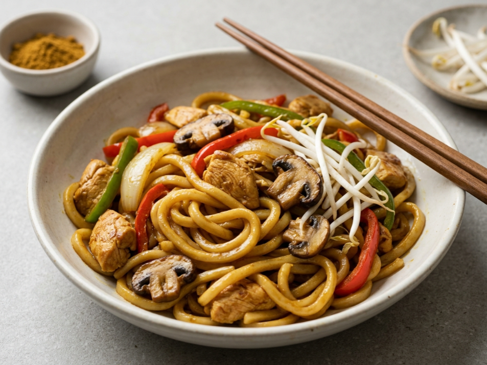 Fideos japoneses (Udon Noodle) con pollo al curry