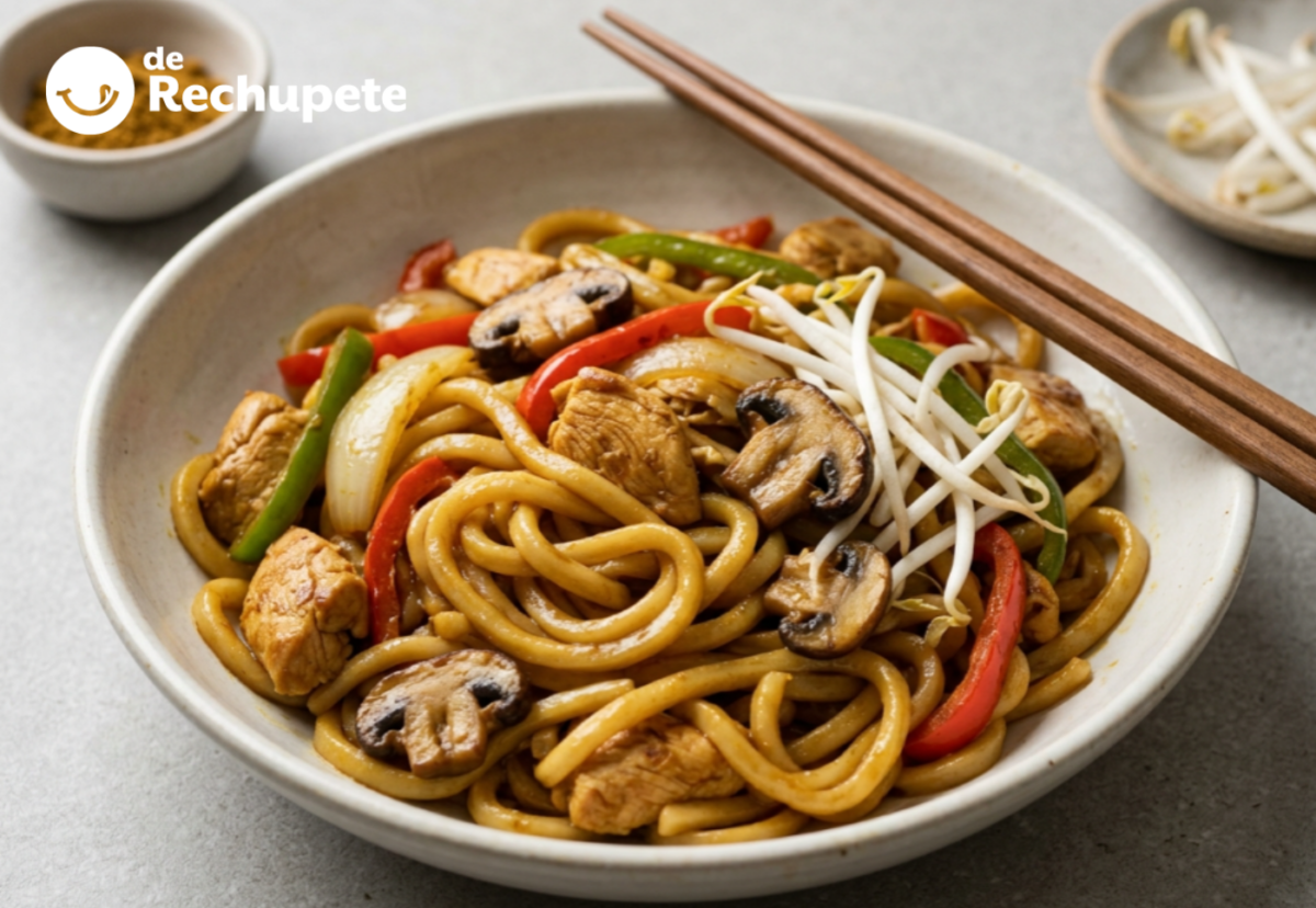 Fideos japoneses (Udon Noodle) con pollo al curry