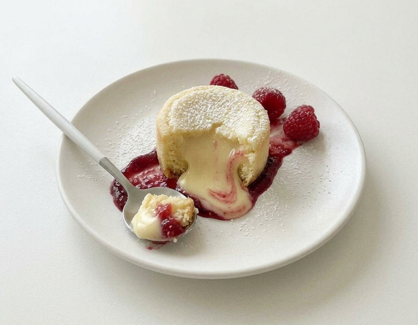 Coulant de chocolate blanco o soufflé blanco