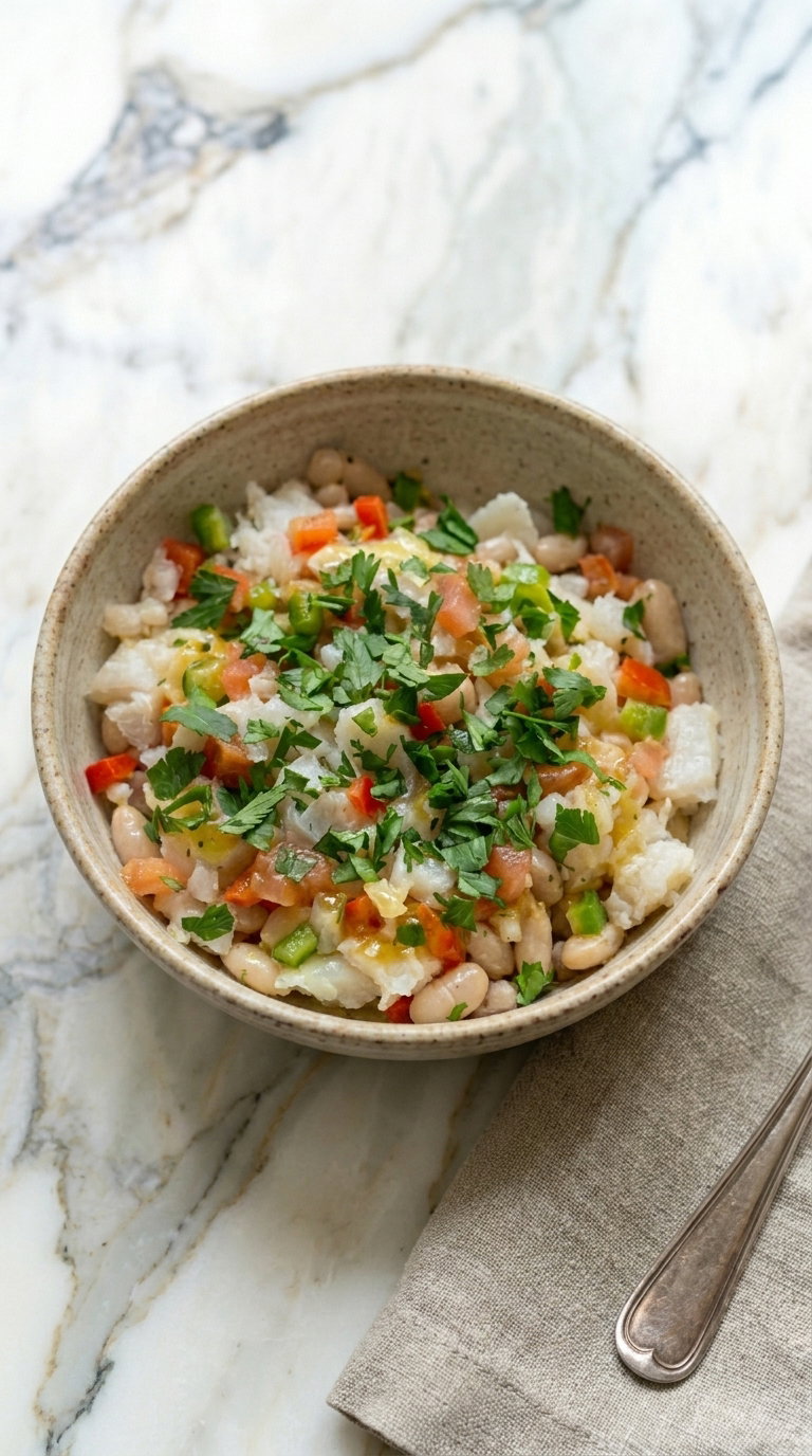 Ensalada de alubias con bacalao. Receta fácil, fresca y llena de sabor