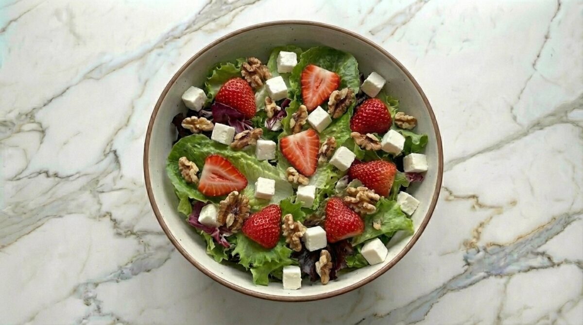 Ensalada de queso fresco con fresas paso a paso
