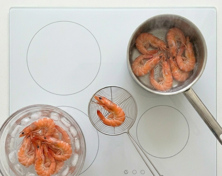 Ensalada marinera o Salade Marinière. Receta fresca con salmón ahumado, gambas y patata