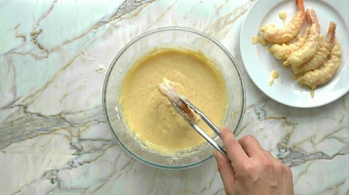 Ensalada templada de langostinos en tempura