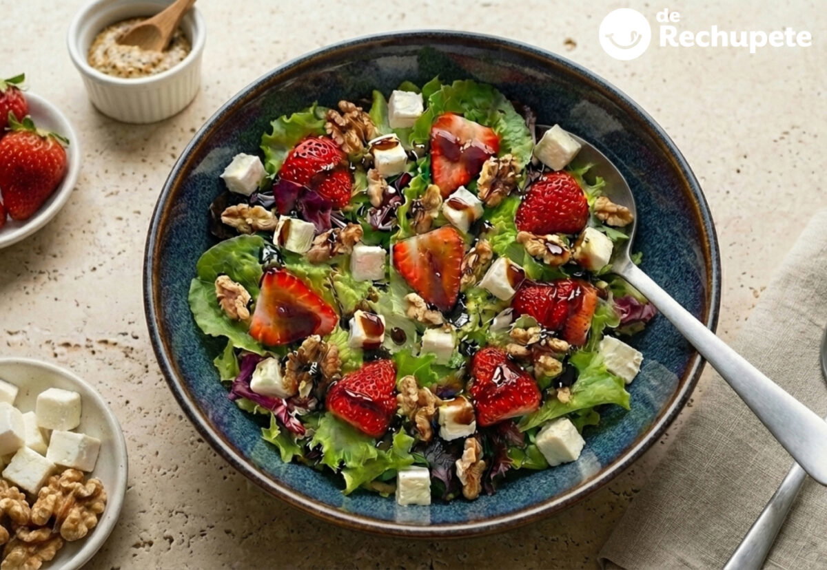 Ensalada de queso fresco con fresas paso a paso
