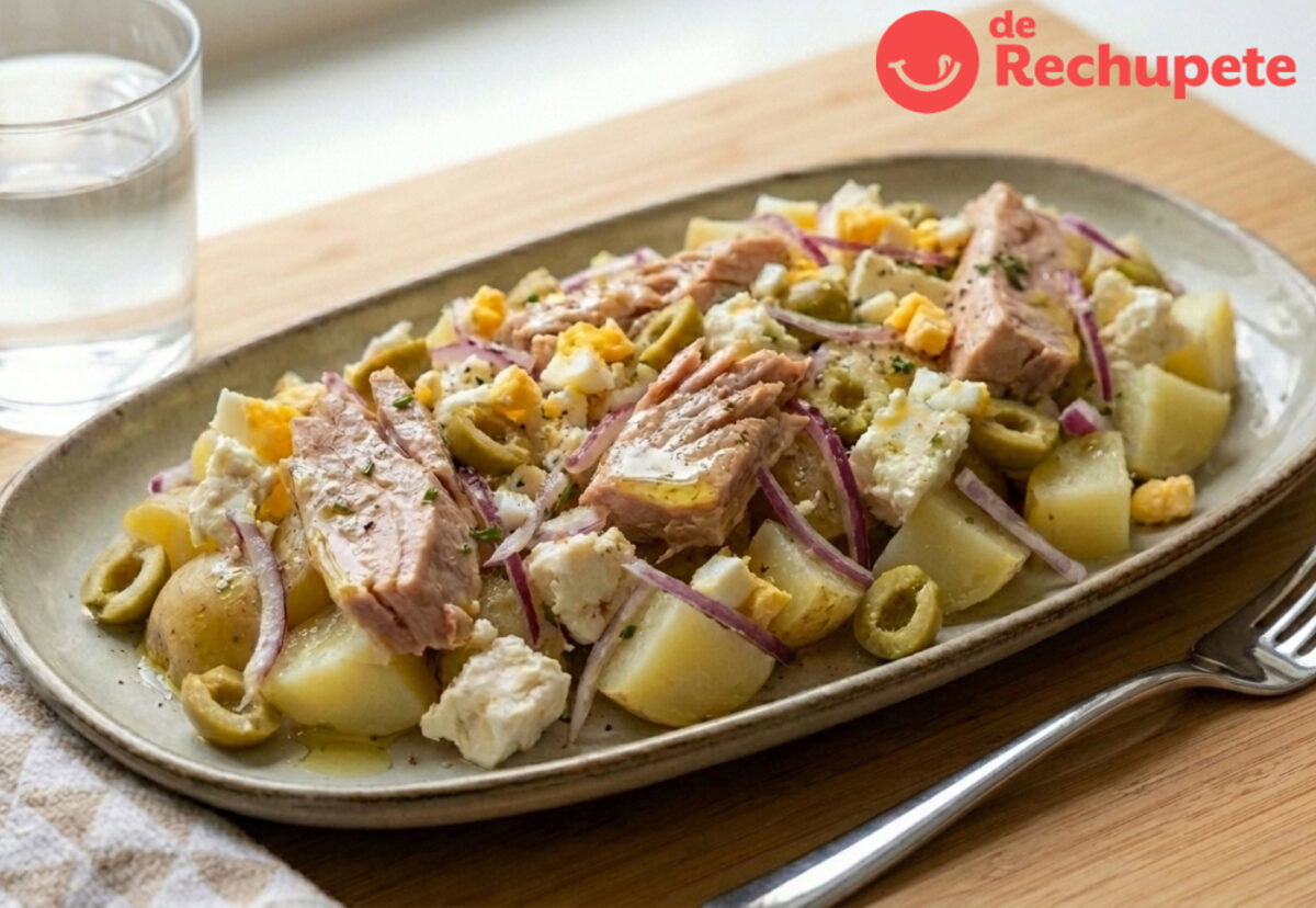 Ensalada de patatas, ventresca y queso de oveja