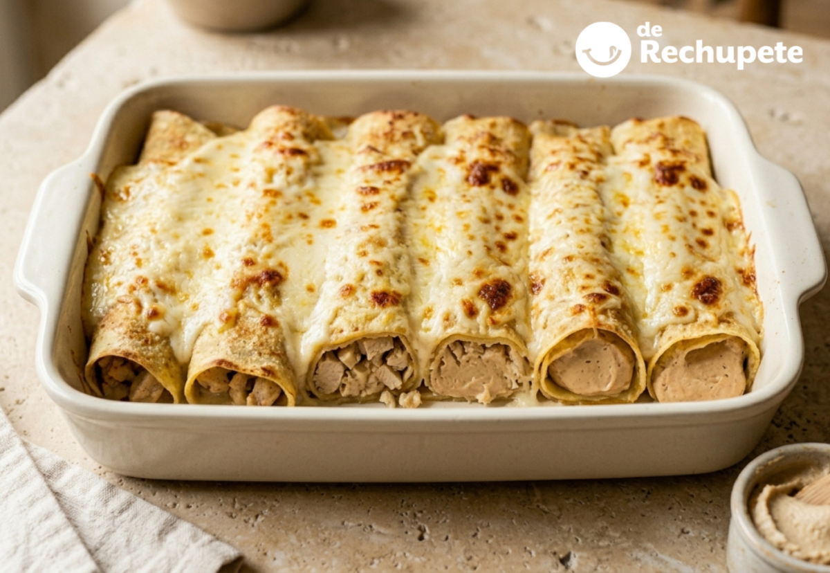Crepes rellenos de pollo con mousse de foie