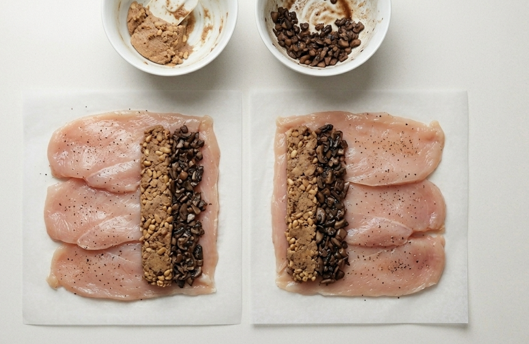 Pollo relleno de foie con setas