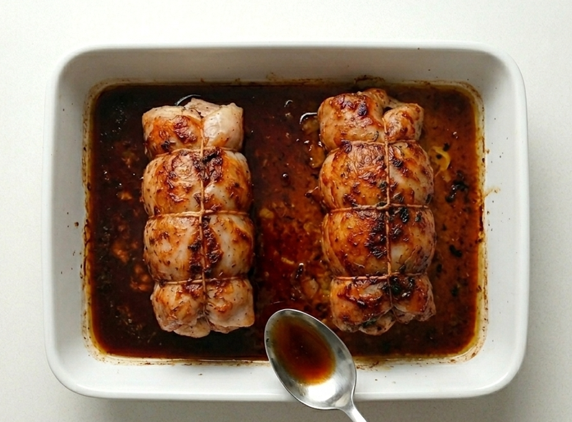 Pollo relleno de foie con setas