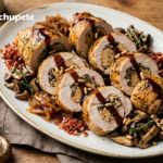 Pollo relleno de foie con setas