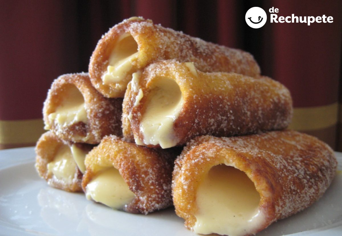 Canutillos de torrija rellenos de crema. Receta paso a paso