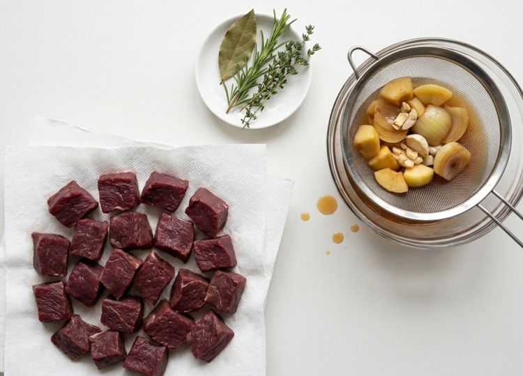 Jabalí estofado con salsa de chocolate y patatas