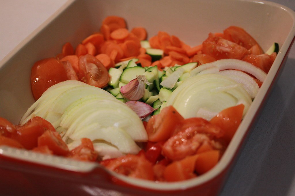 Lenguado al horno con verduras