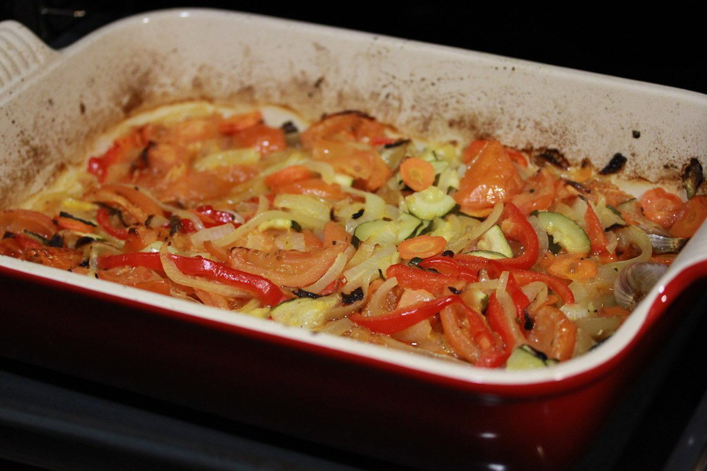 Lenguado al horno con verduras