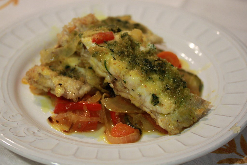 Lenguado al horno con verduras