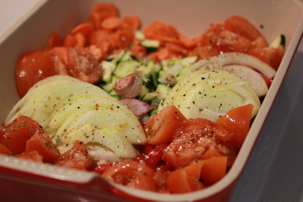 Lenguado al horno con verduras
