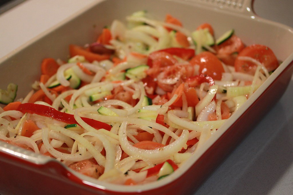 Lenguado al horno con verduras