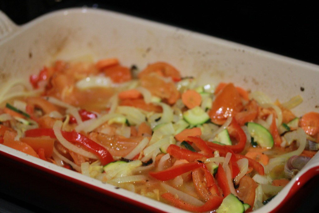 Lenguado al horno con verduras