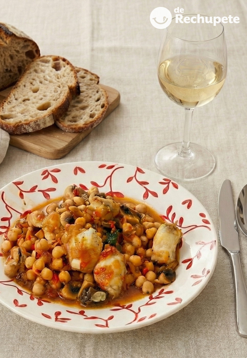 Garbanzos con setas y rape. Receta de Otoño