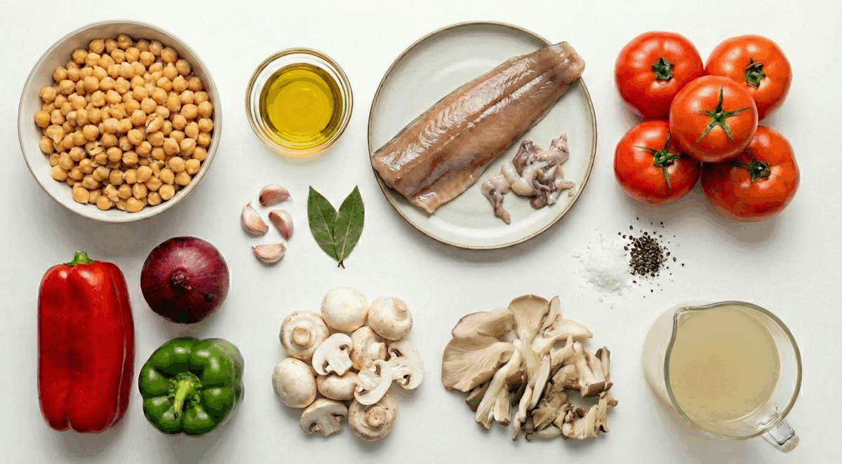 Garbanzos con setas y rape. Receta de Otoño
