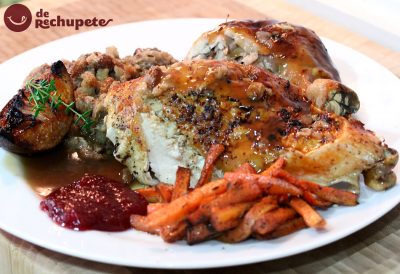 Pavo al horno relleno para navidad y acción de gracias