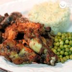 Alitas de pollo a la cerveza acompañadas de arroz blanco