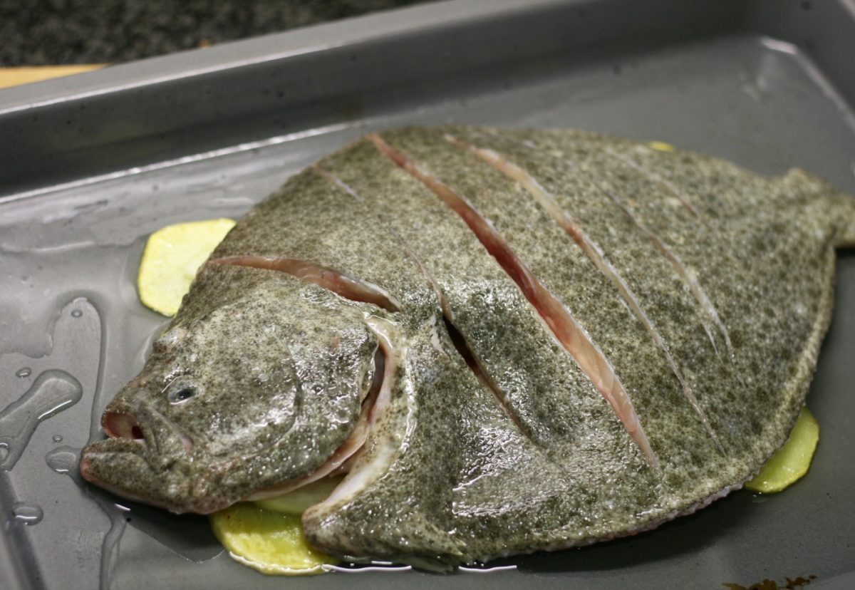 Rodaballo al horno con almejas