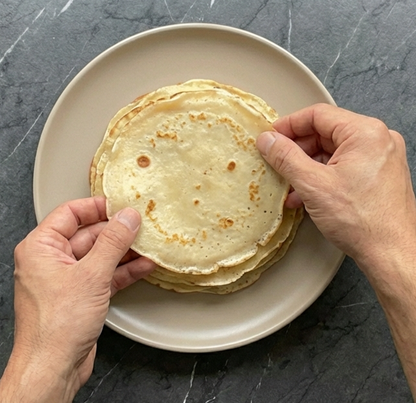 Milhojas de filloas caramelizadas con crema catalana