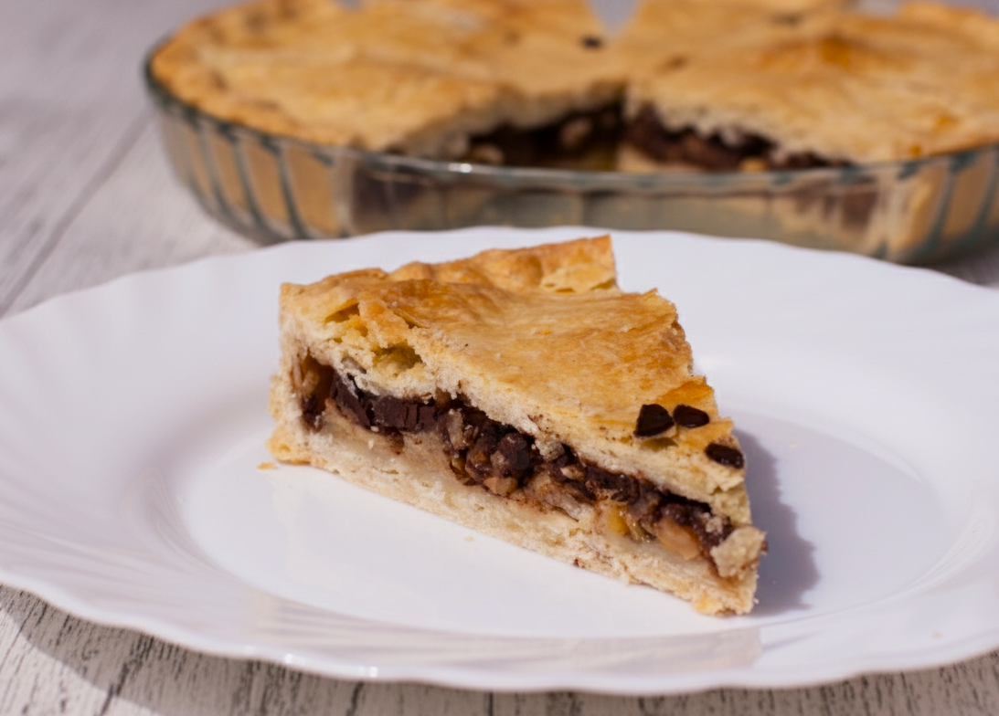 Tarta de plátano, chocolate y avellanas