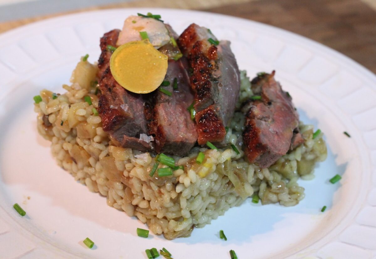 Magret de pato a la plancha acompañado de arroz