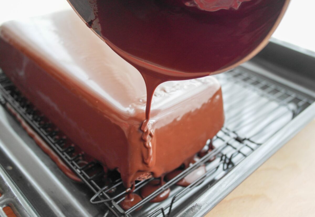 Bizcocho de chocolate con cobertura de chocolate