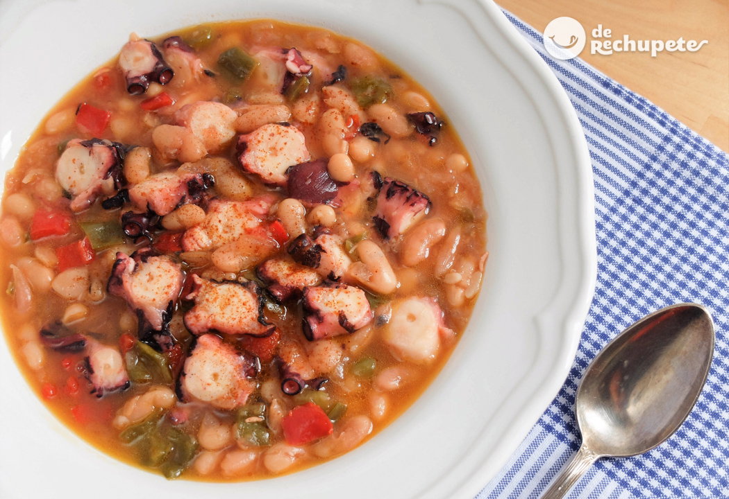 Fabes con pulpo