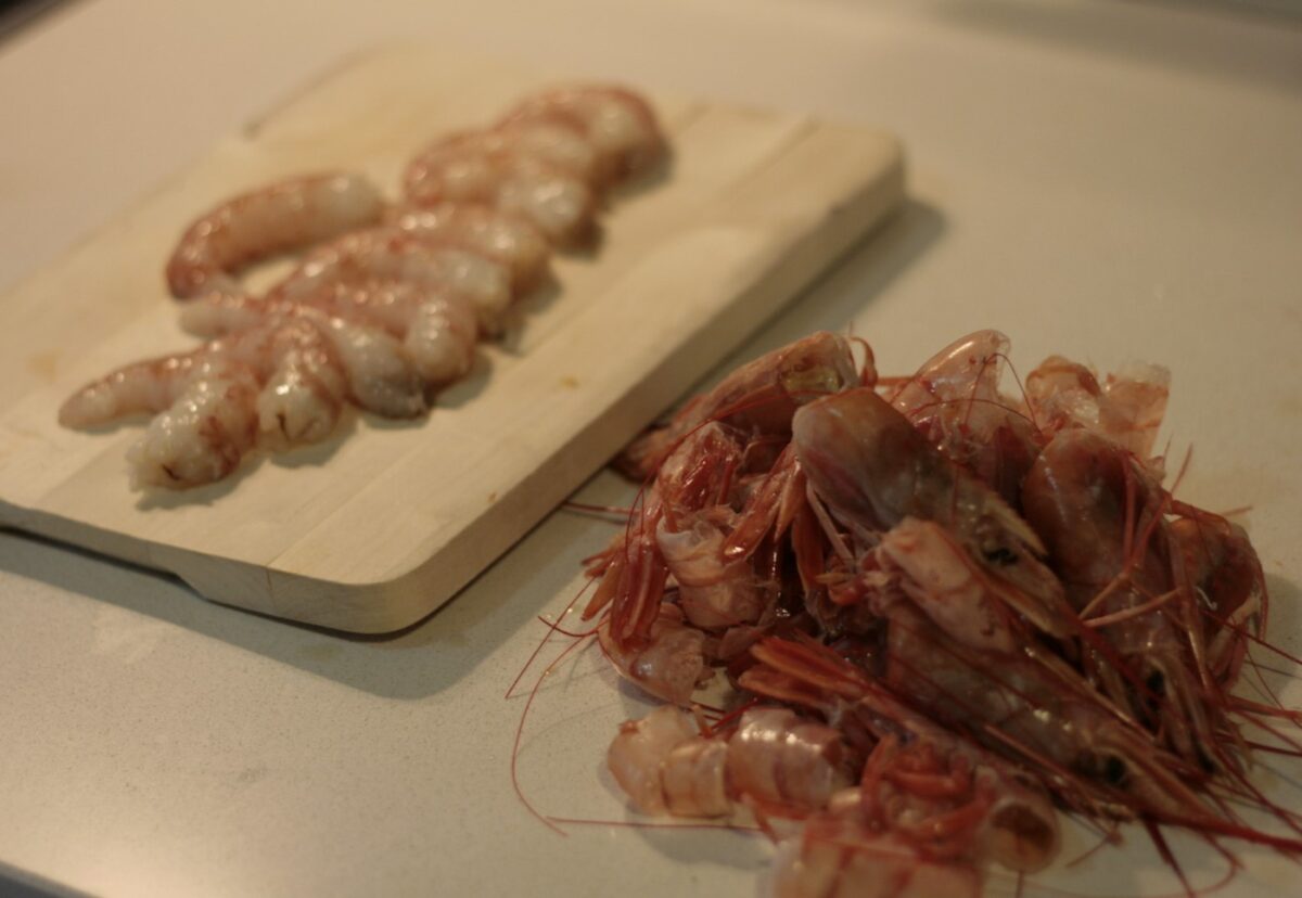 Espirales con langostinos al curry
