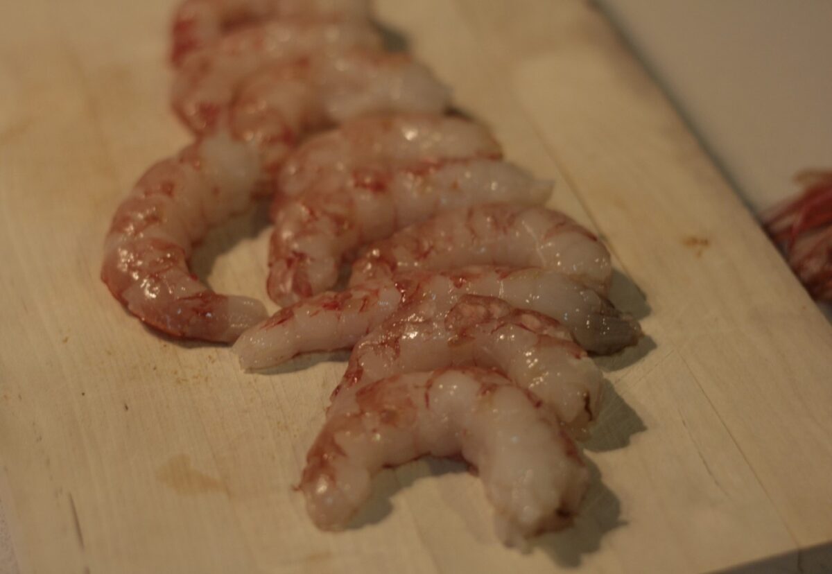 Espirales con langostinos al curry