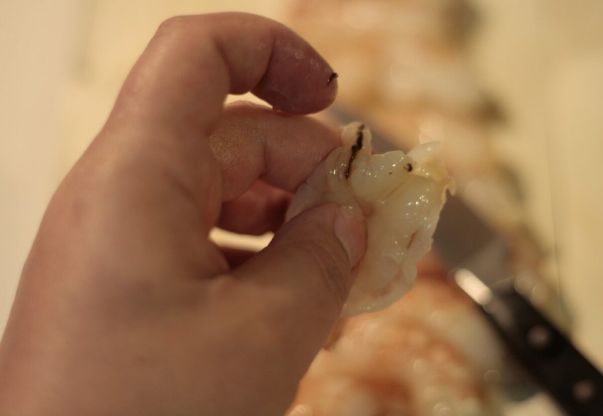Espirales con langostinos al curry