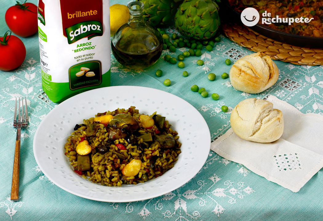 Paella de verduras. Receta de arroz vegetariano en paella De Rechupete