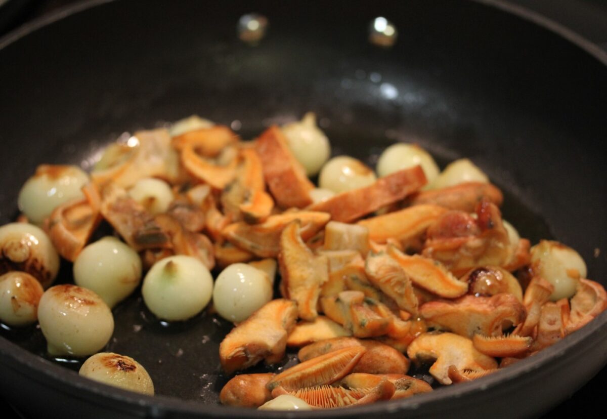 Codornices guisadas con calabaza y níscalos