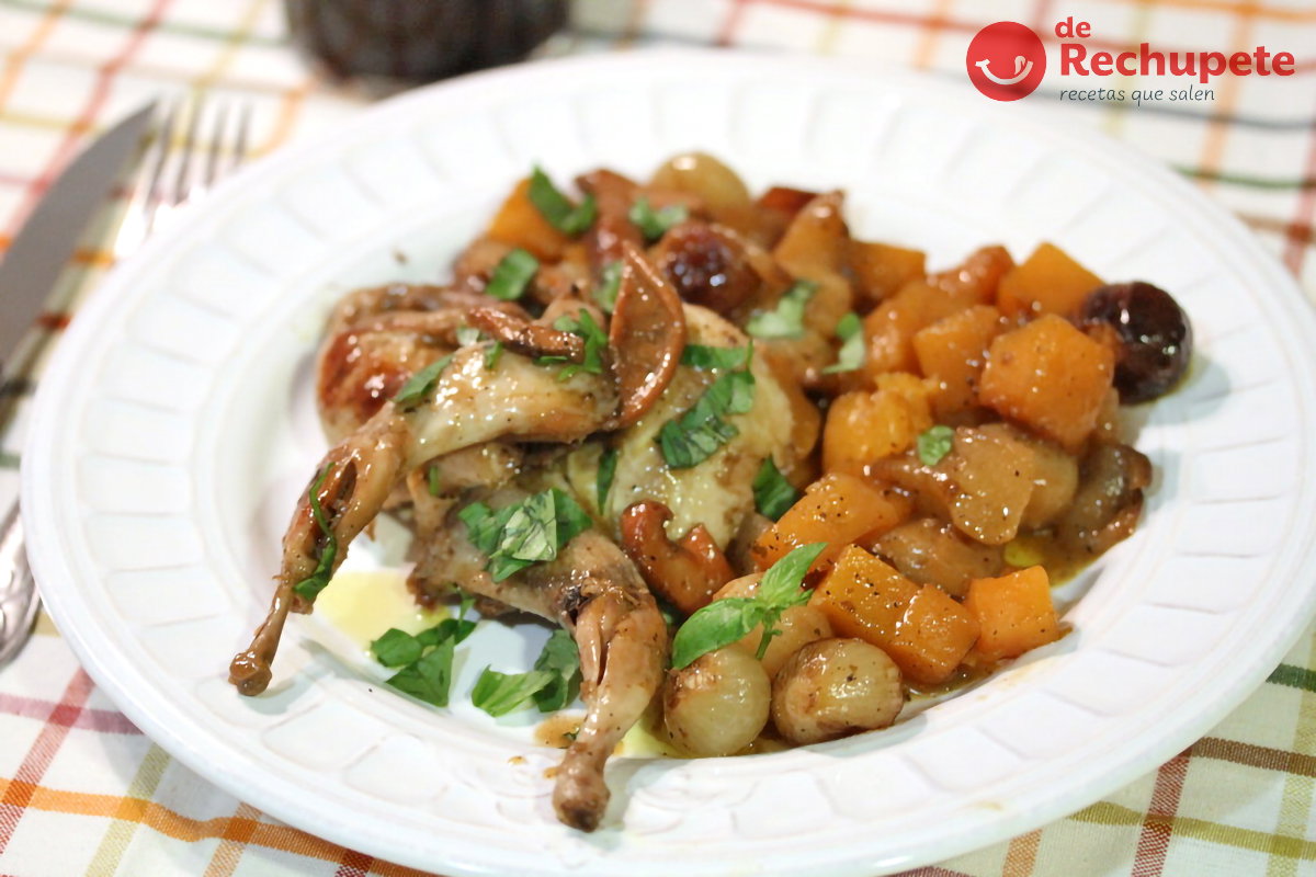 Codornices guisadas con calabaza y níscalos - De Rechupete