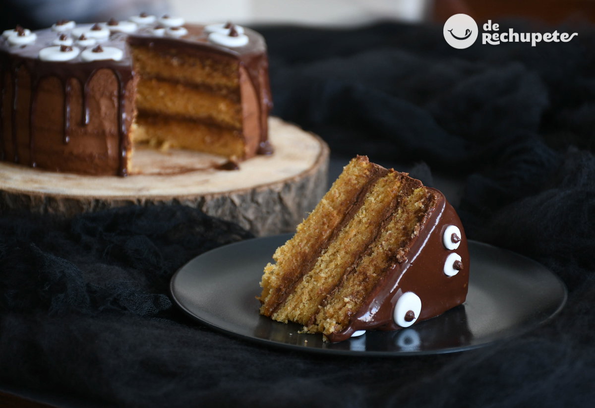 Tarta de chocolate y calabaza para Halloween