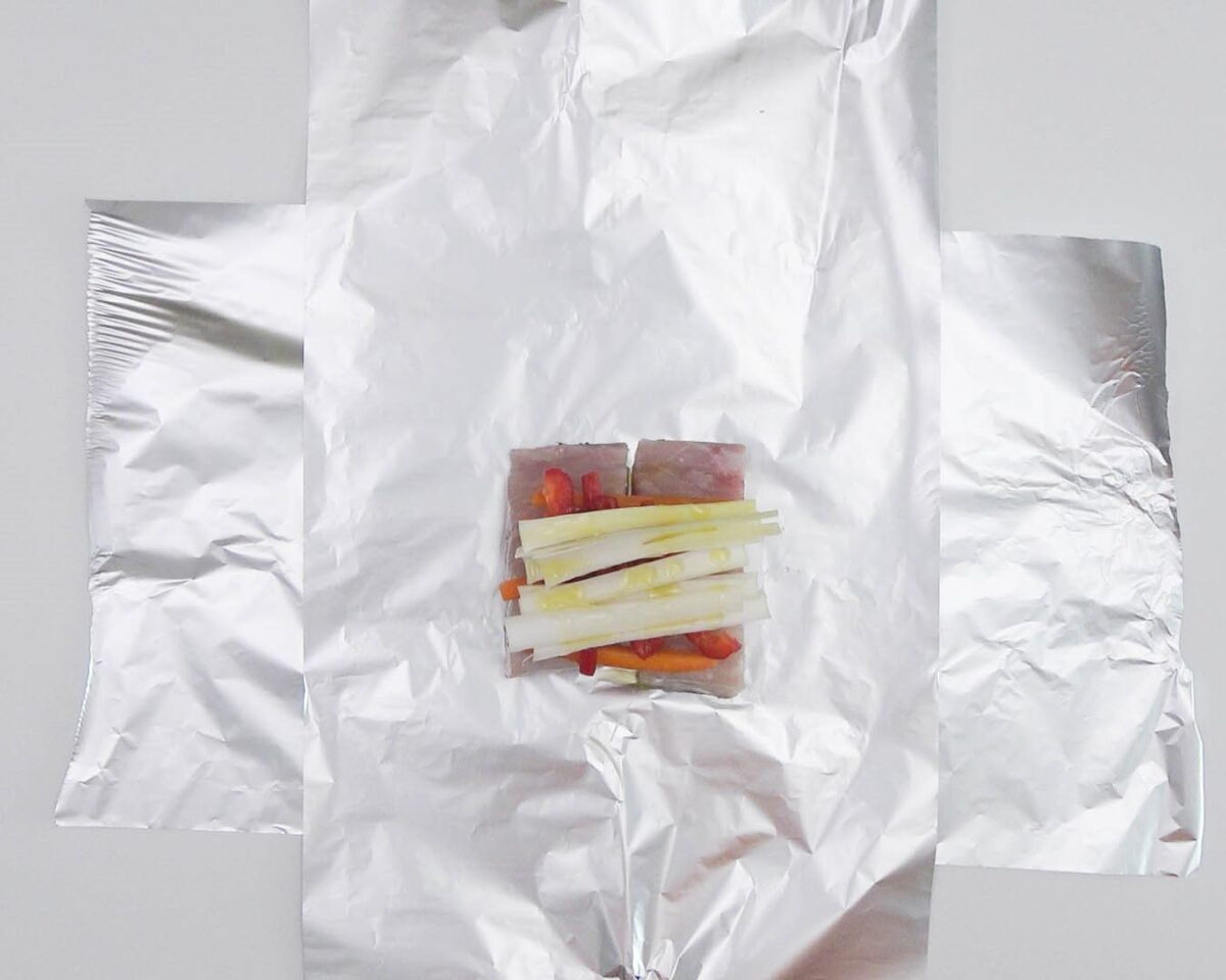 Corvina en papillote con verduras