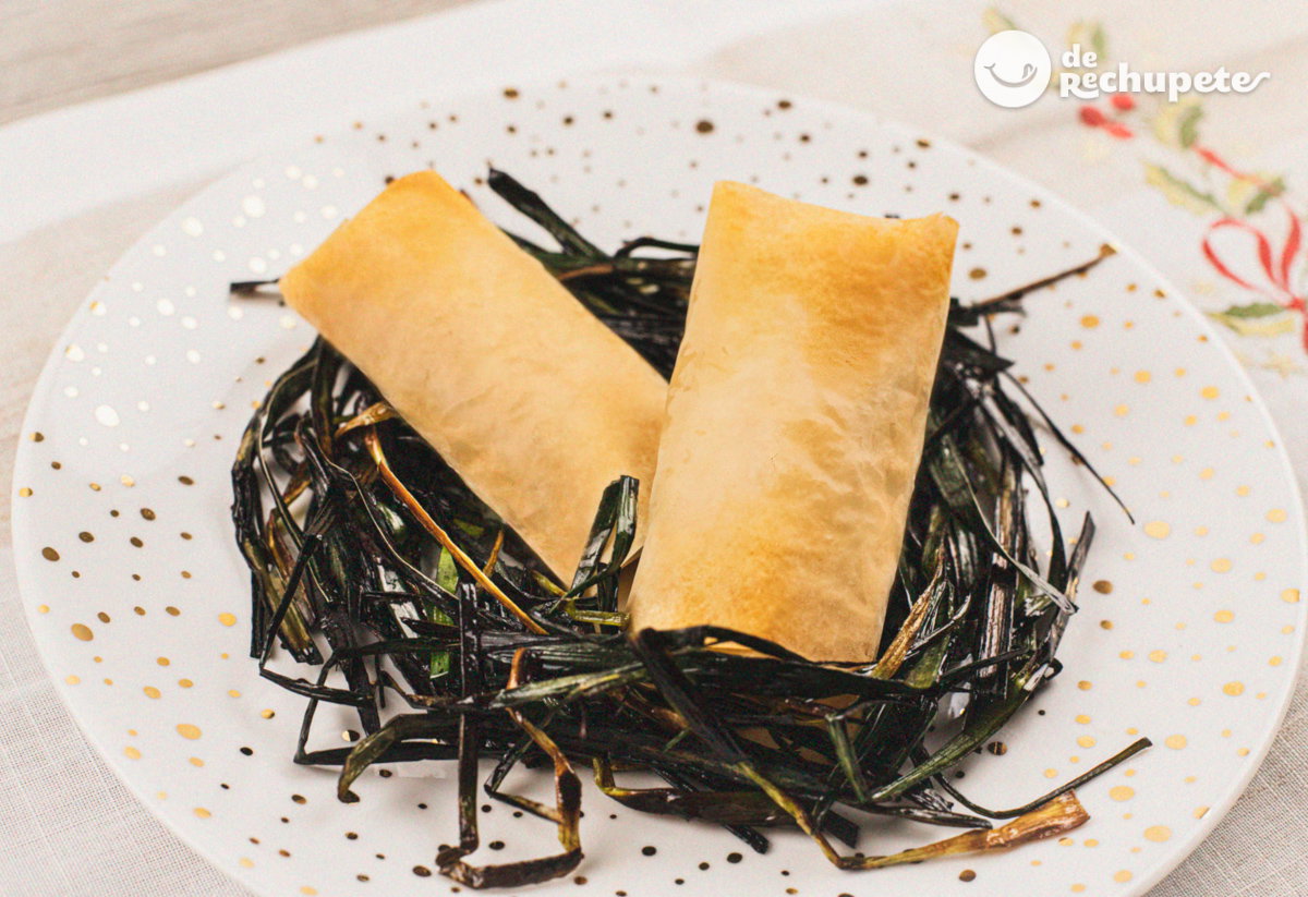 Rollitos de setas y langostinos