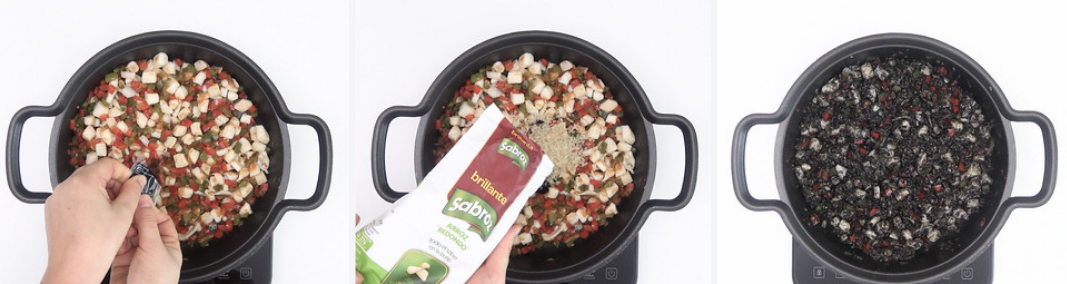 Arroz negro con verduras en cazuela