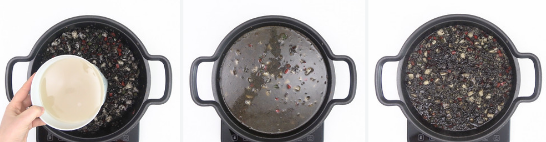 Arroz negro con verduras en cazuela