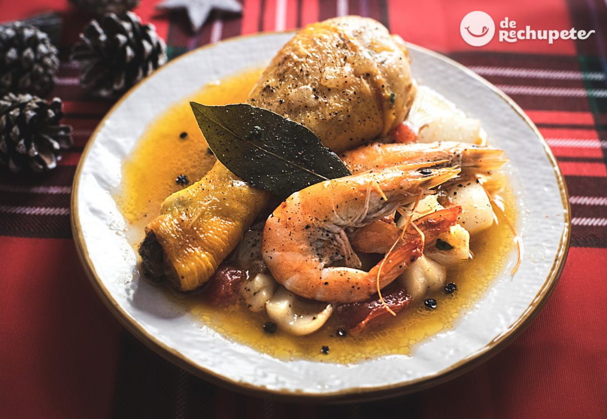 Guiso de pollo con sepia y langostinos paso a paso