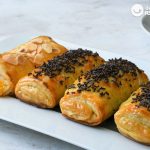 Napolitanas de hojaldre rellenas de chocolate y crema pastelera