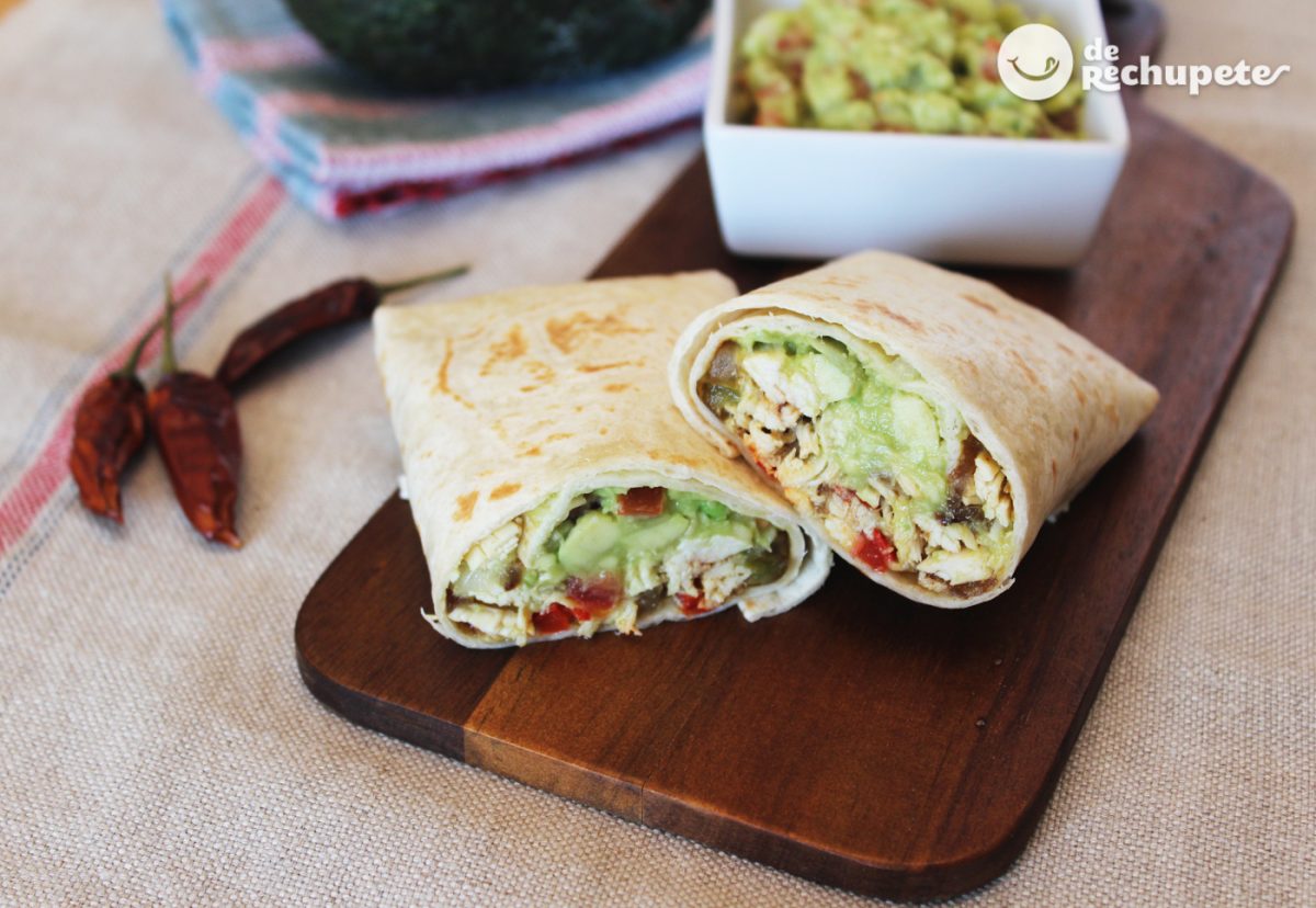 Chicken and guacamole burritos