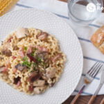 Pasta con setas y panceta. Receta italiana fácil