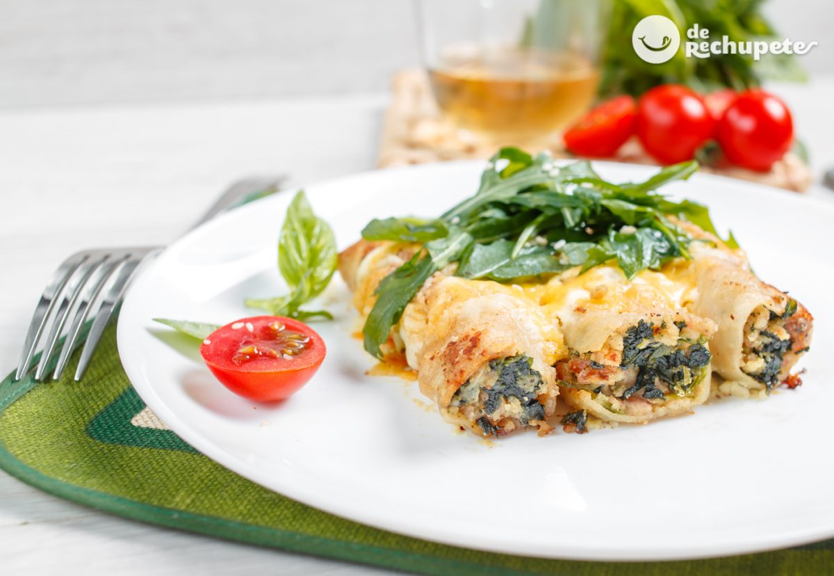 Canelones de espinacas bacalao y piñones