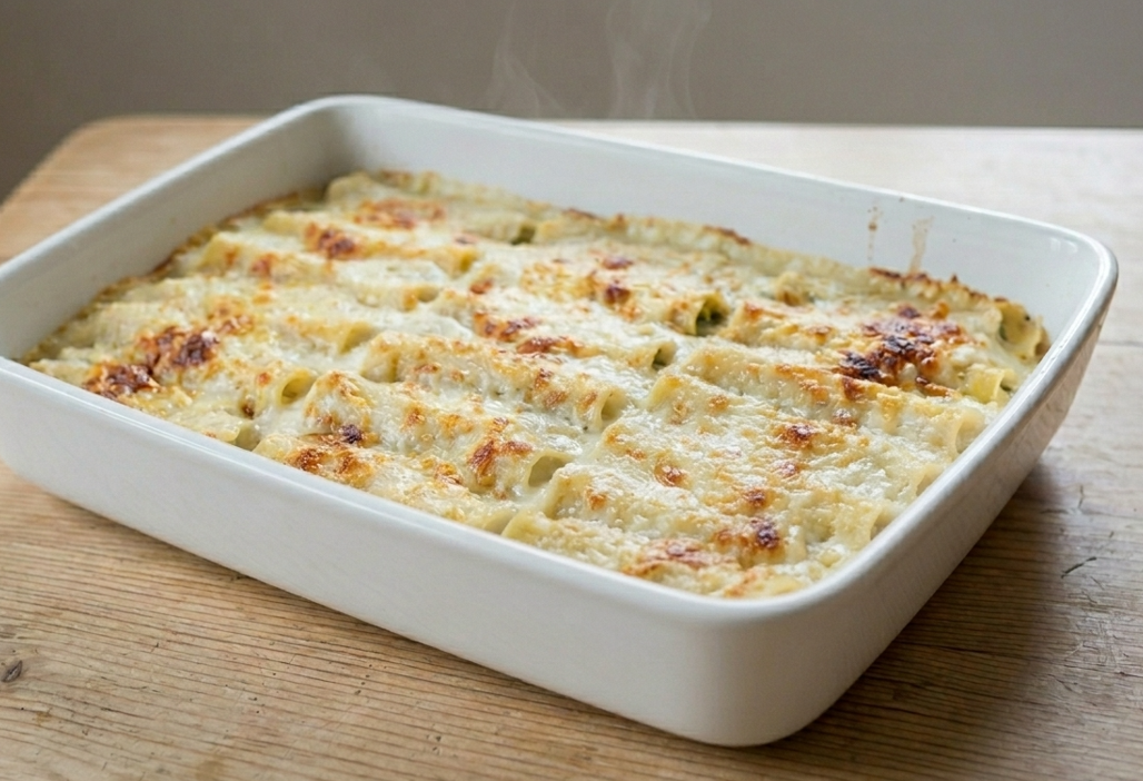 Canelones rellenos de bacalao, espinacas y piñones. Receta de Semana Santa