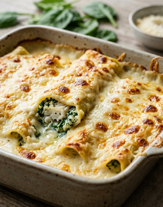 Canelones rellenos de bacalao, espinacas y piñones. Receta de Semana Santa
