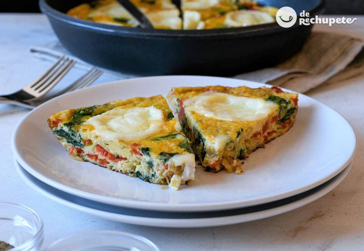 Frittata de verduras y queso de cabra. Receta vegetariana italiana paso a paso